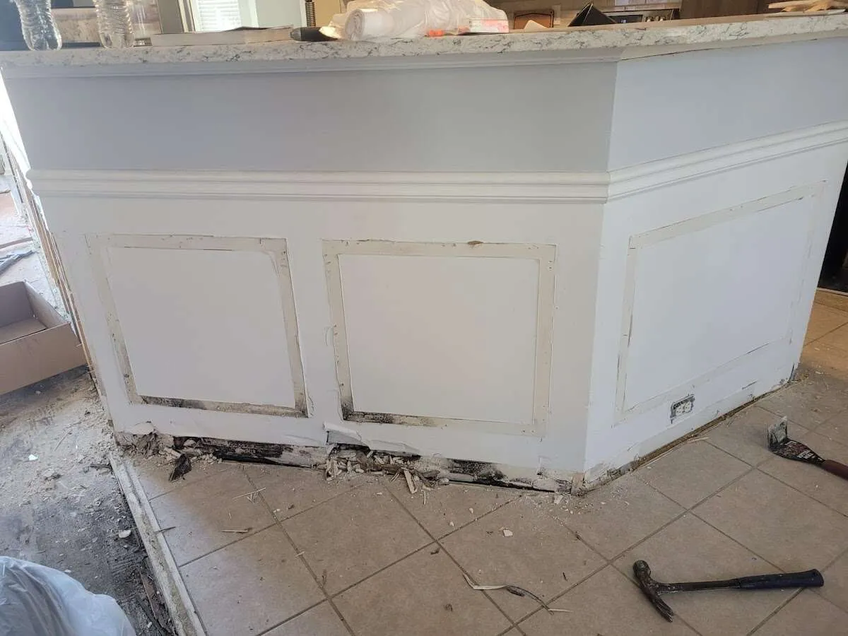 Water damage and mold on kitchen during Burst Pipe Cleanup in Nassau Bay